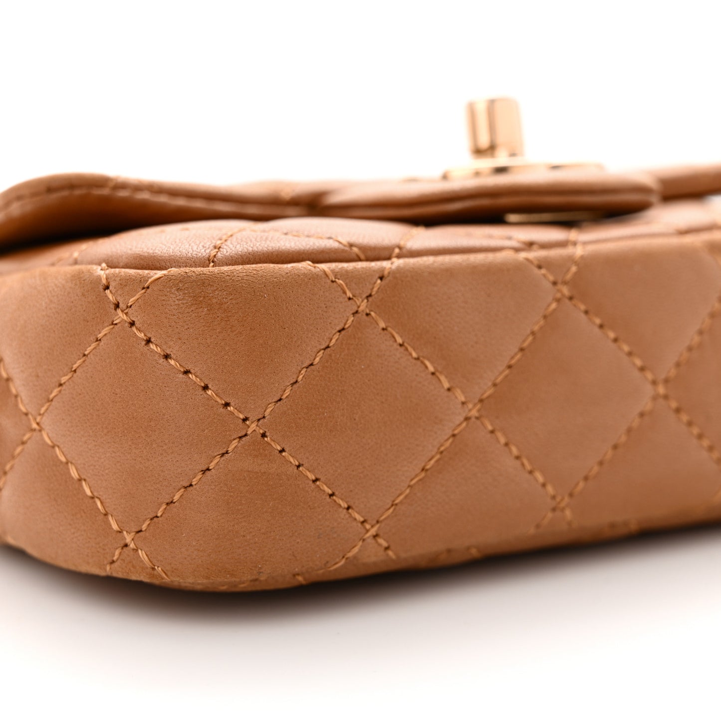 Lambskin Quilted Extra Mini Rectangular Flap Brown