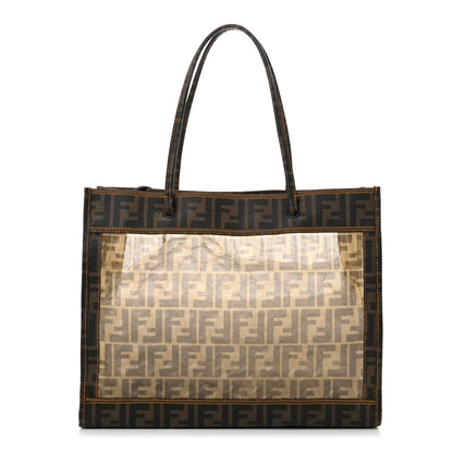 Fendi Mesh Glazed Fabric FF 1974 Tote Tobacco 1 of 11