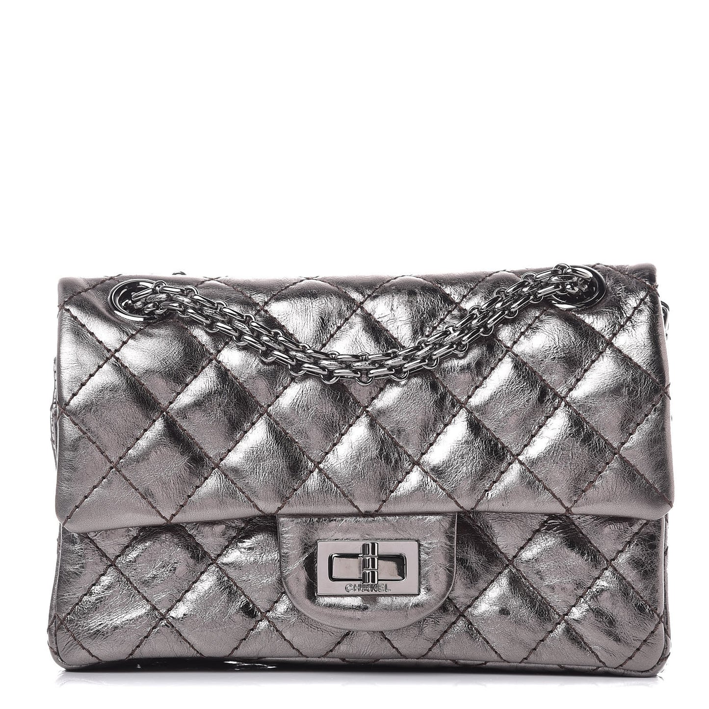 Metallic Aged Calfskin 2.55 Reissue 224 Flap Silver