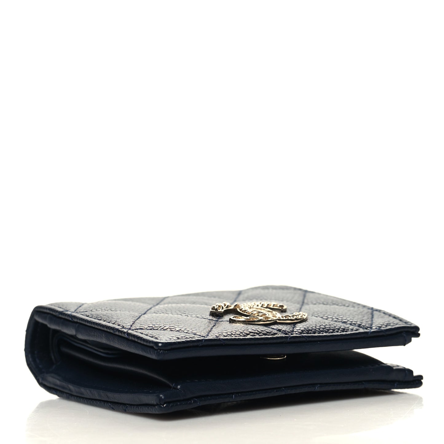 Caviar Quilted Multi Chain CC Compact Bifold Wallet Navy