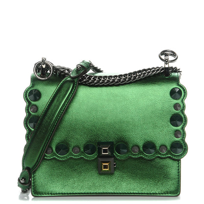 Fendi Vitello Catalan Mirror Scalloped Multi Studded Small Kan I Shoulder Bag Green 1 of 7