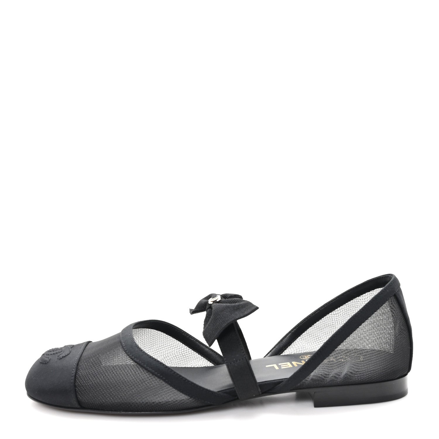 Chanel Mesh Grosgrain Mary Janes Flats 37 Black 1 of 10