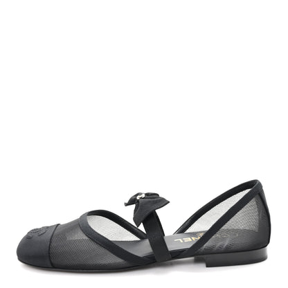 Chanel Mesh Grosgrain Mary Janes Flats 37 Black 1 of 10