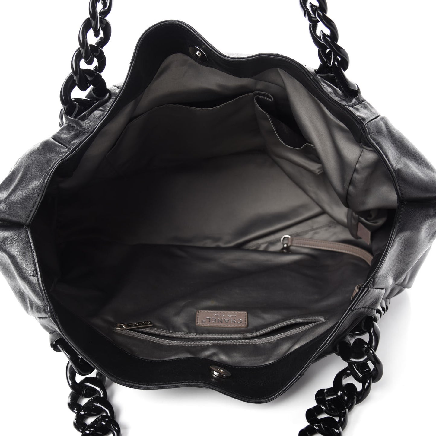Calfskin Modern Chain Rhodoid East West Tote Black