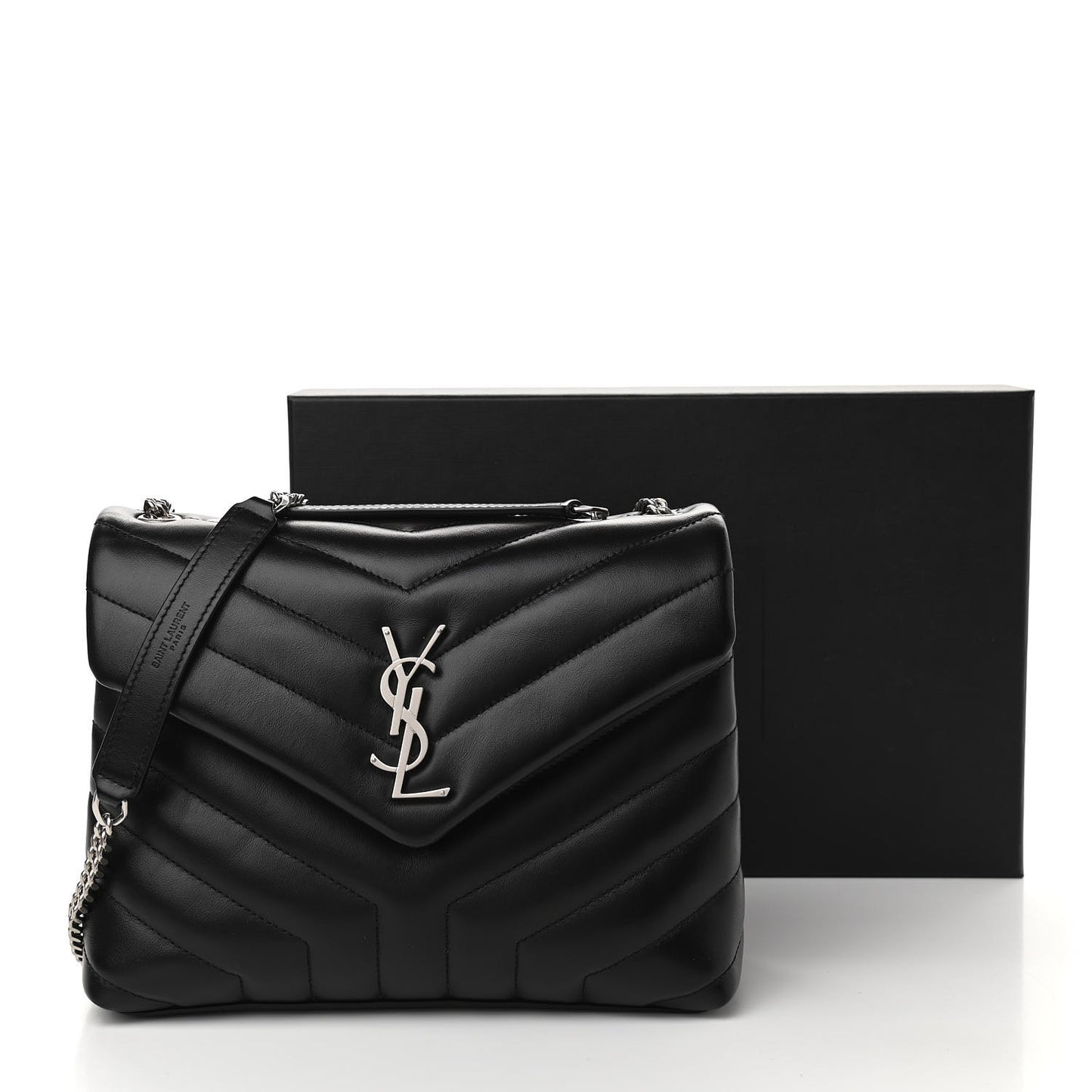 Calfskin Y Quilted Monogram Small Loulou Chain Satchel Black