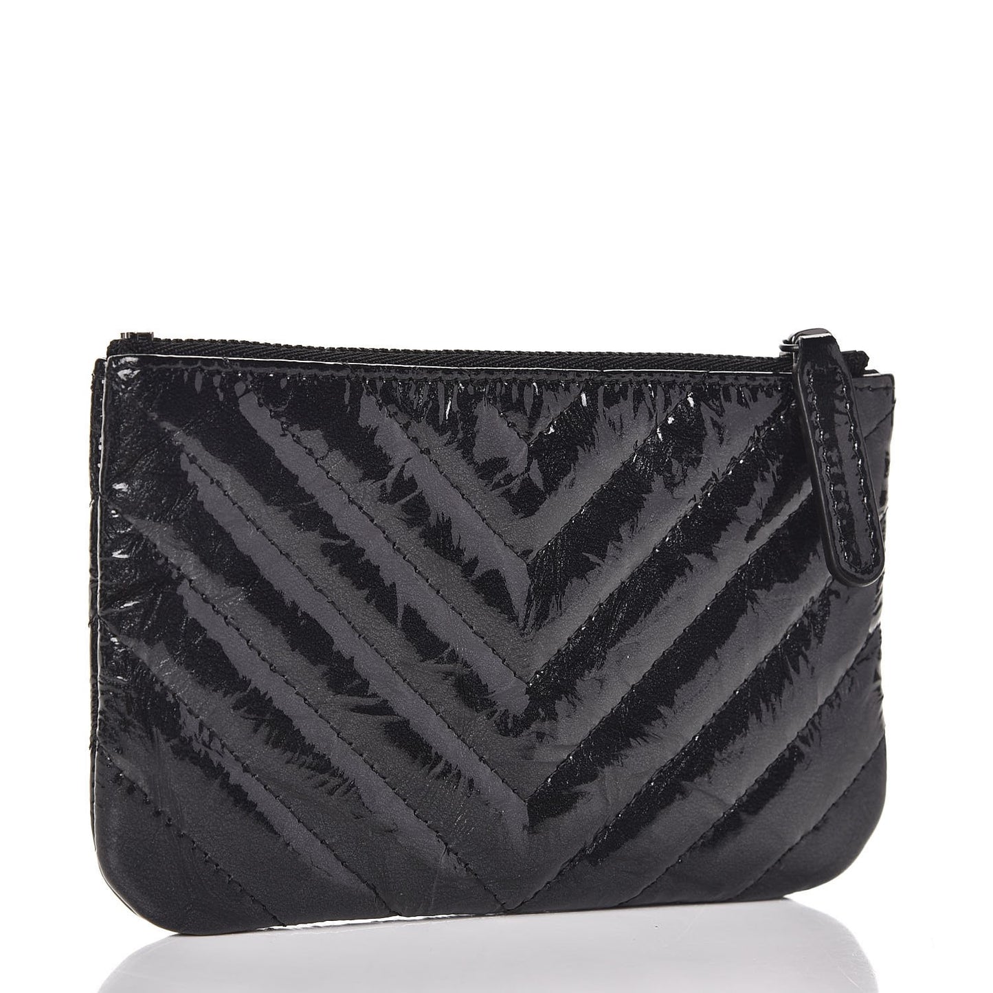Patent Metallic Crumpled Calfskin Chevron Quilted Cosmetic Case So Black