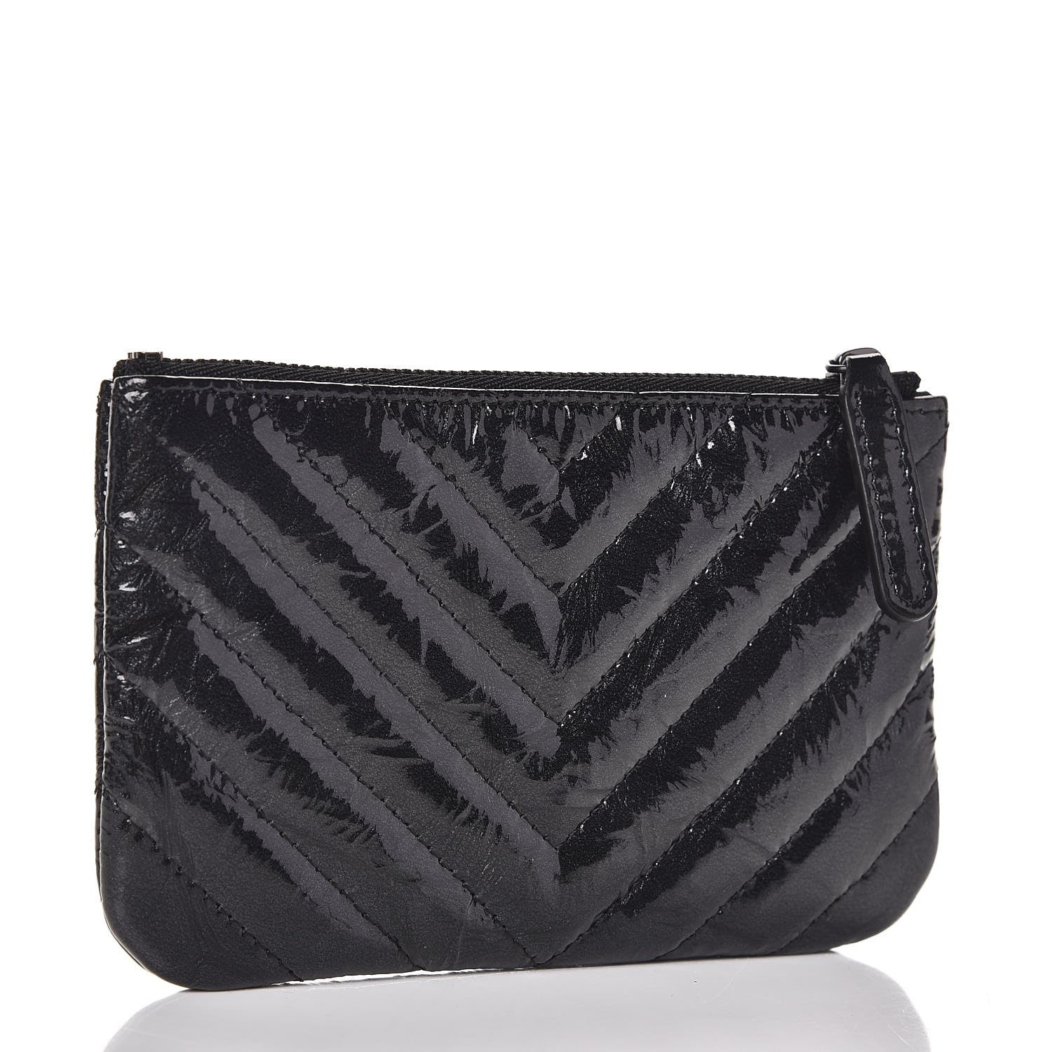 Chanel Patent Metallic Crumpled Calfskin Chevron Quilted Cosmetic Case So Black 3 of 8