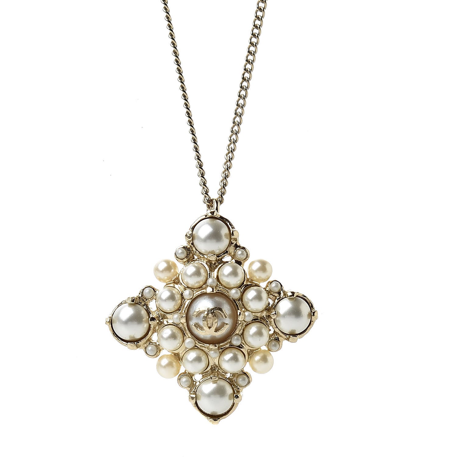 Chanel Pearl CC Pendant Necklace Light Gold 5 of 5
