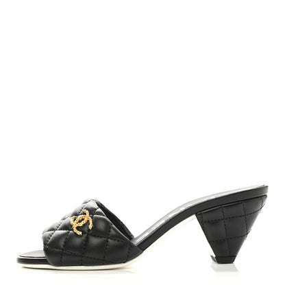 Chanel Lambskin Quilted Textured CC Mules 35.5 Black 1 of 8