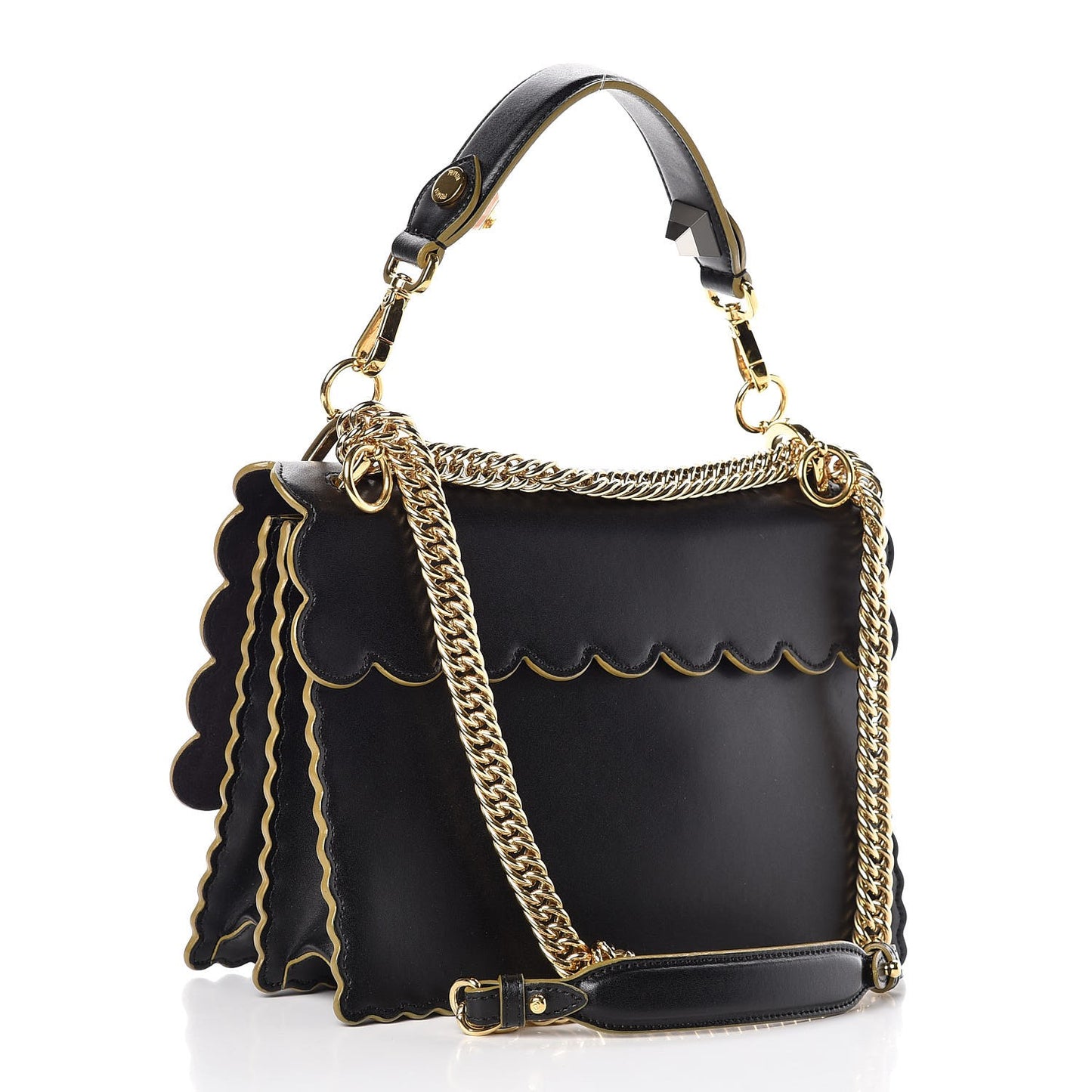 Vitello Liberty Scalloped Studded Kan I Shoulder Bag Black
