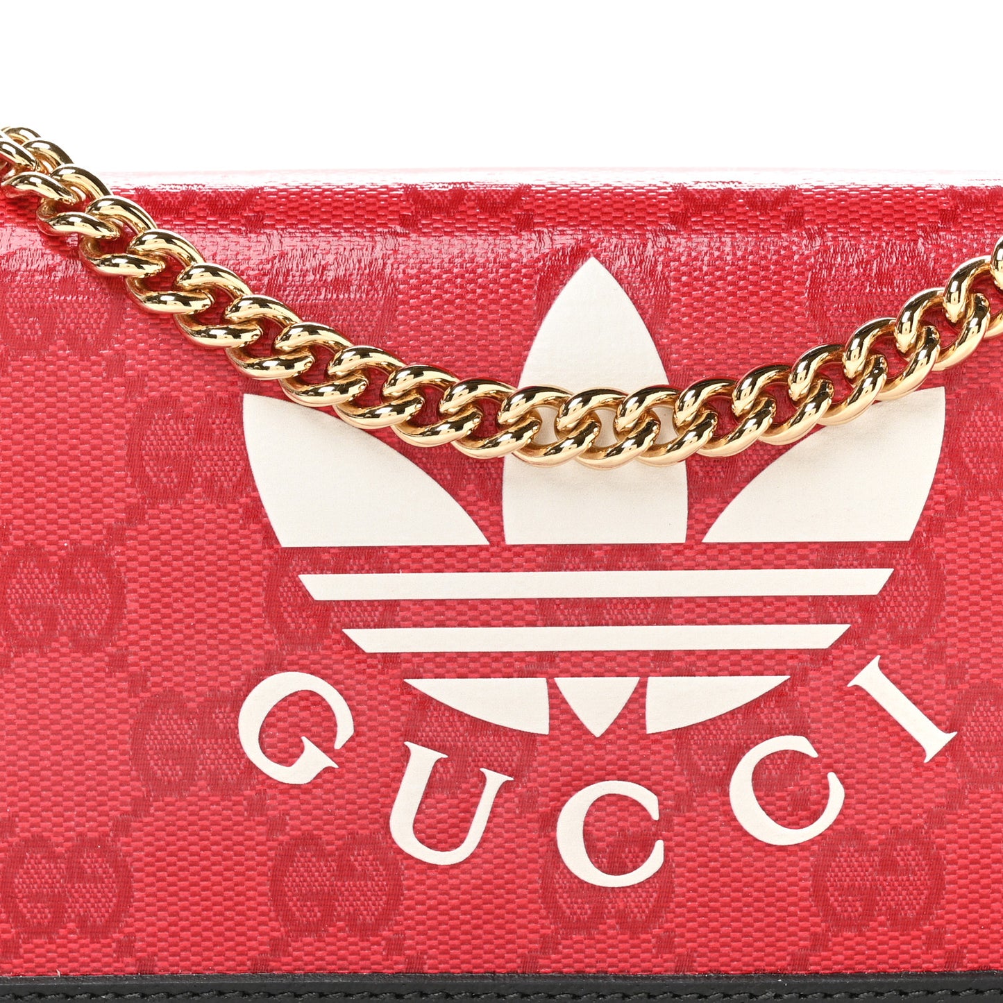 X ADIDAS Monogram Textured Dollar Calfskin Trefoil Embossed Wallet On Chain Hibiscus Red Off White Black