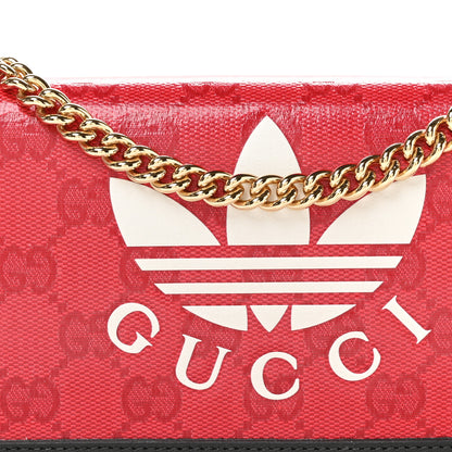 Gucci X ADIDAS Monogram Textured Dollar Calfskin Trefoil Embossed Wallet On Chain Hibiscus Red Off White Black 8 of 11