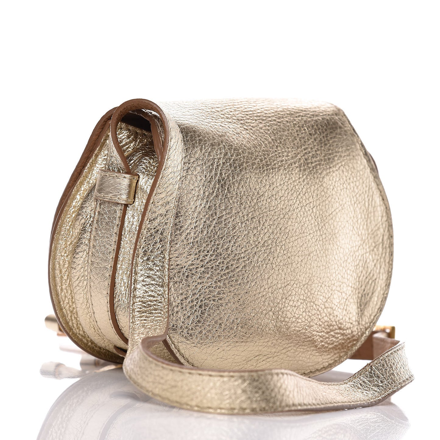 Metallic Calfskin Mini Marcie Round Crossbody Bag Gold