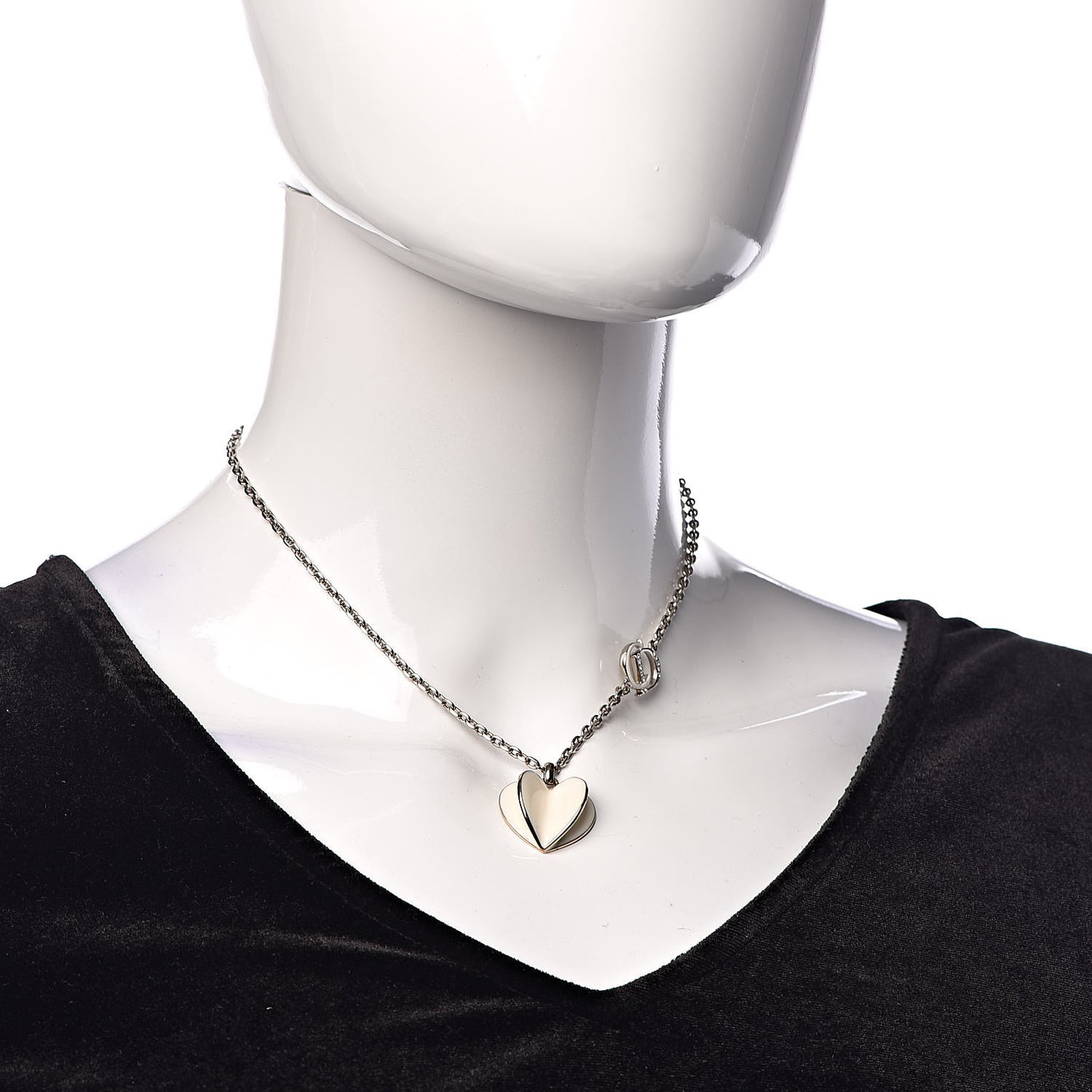 Enamel Crystal Heart CD Necklace Silver