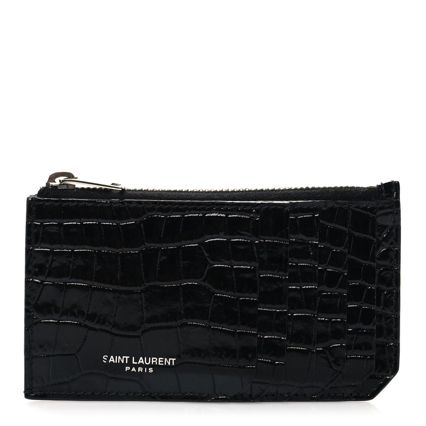 Calfskin Crocodile Embossed 5 Fragments Zip Pouch Card Holder