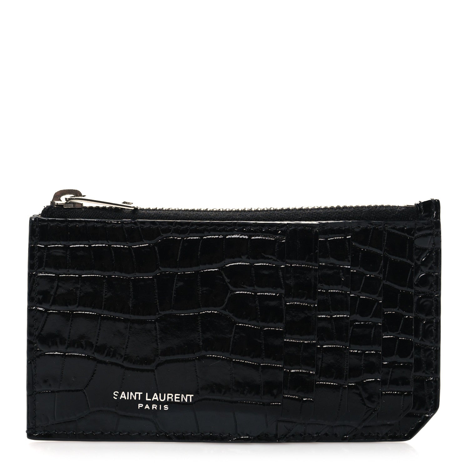 Saint Laurent Calfskin Crocodile Embossed 5 Fragments Zip Pouch Card Holder 1 of 7