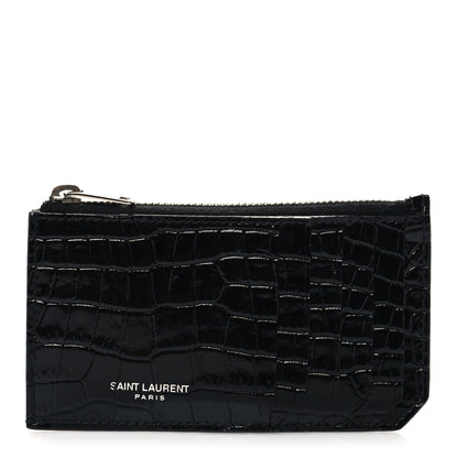 Saint Laurent Calfskin Crocodile Embossed 5 Fragments Zip Pouch Card Holder 1 of 7