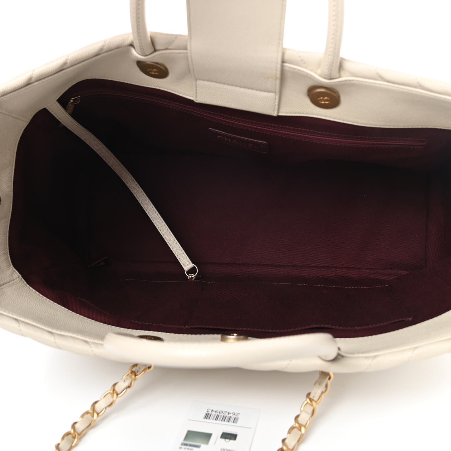 Caviar Chevron Quilted Coco Handle Shopping Tote Ivory