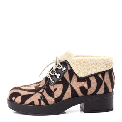 Gucci Wool Faux Shearling G Rhombus Womens Victor Ankle Boots 40 Beige Cocoa 1 of 4