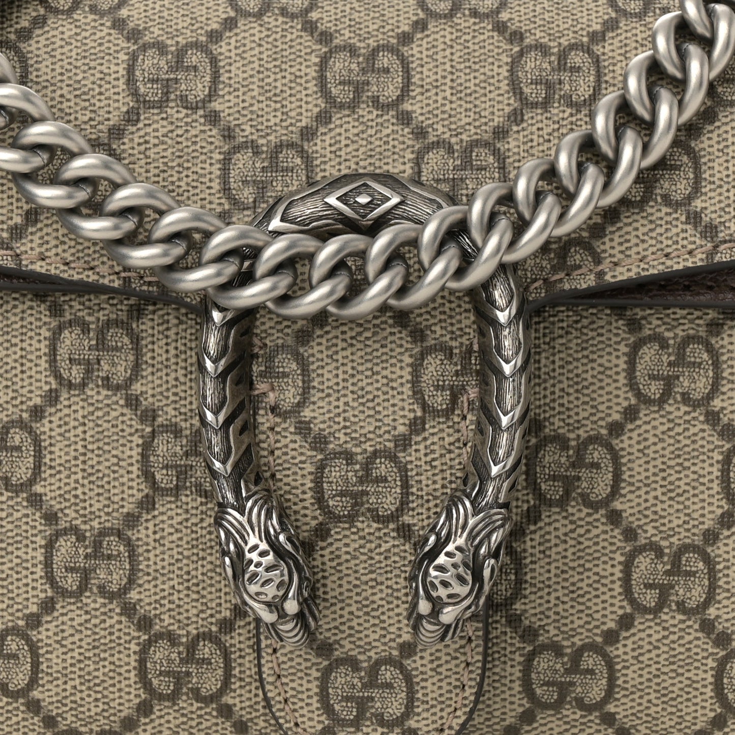 GG Supreme Web Monogram Textured Dollar Calfskin Dionysus Small Shoulder Bag Beige Ebony New Acero