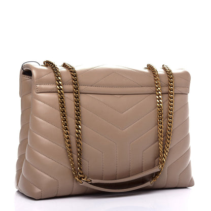 Saint Laurent Calfskin Y Quilted Monogram Medium Loulou Chain Satchel Dark Beige 3 of 11