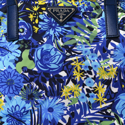 Prada Tessuto Nylon Saffiano Floral Print Tote Bluette Dis Primule 6 of 9