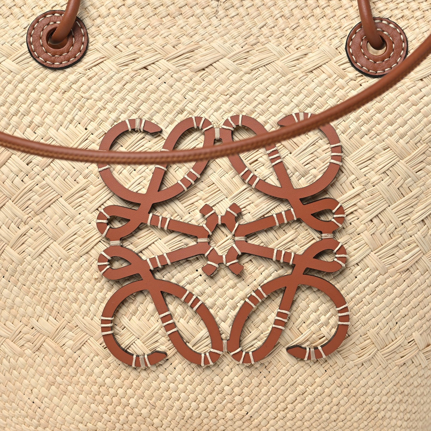 Calfskin Raffia Paulas Ibiza Medium Anagram Basket Tote Bag Natural Tan