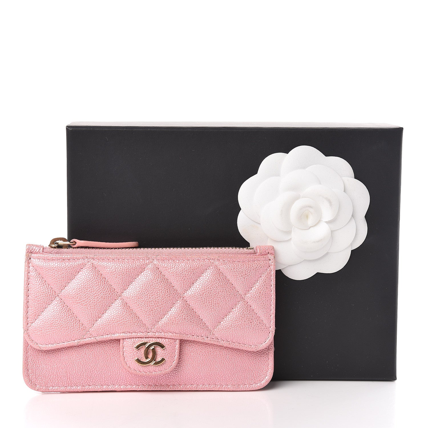 Chanel Iridescent Caviar Quilted Flap Zip Card Holder Pink 8 of 8