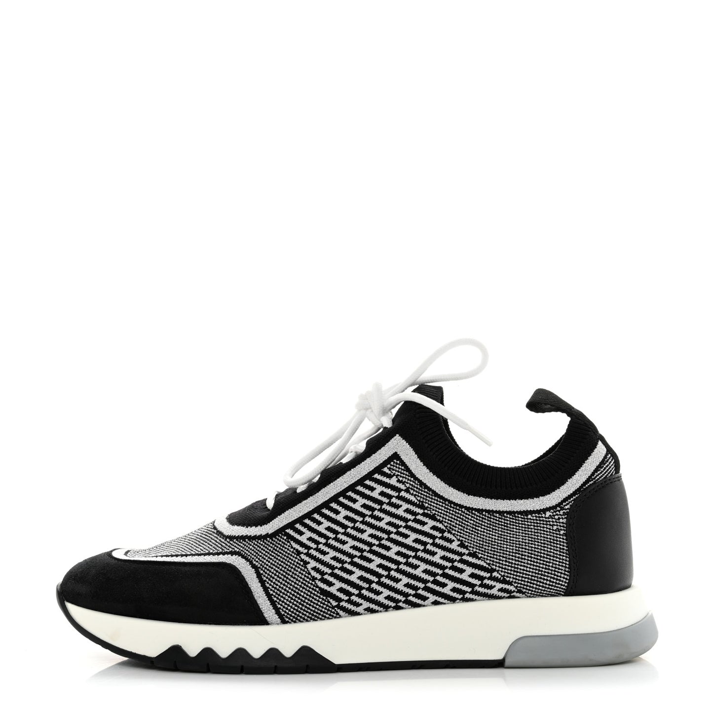 Knit Calfskin Suede Goatskin Bi-Color Womens Addict Sneakers 37.5 Black White