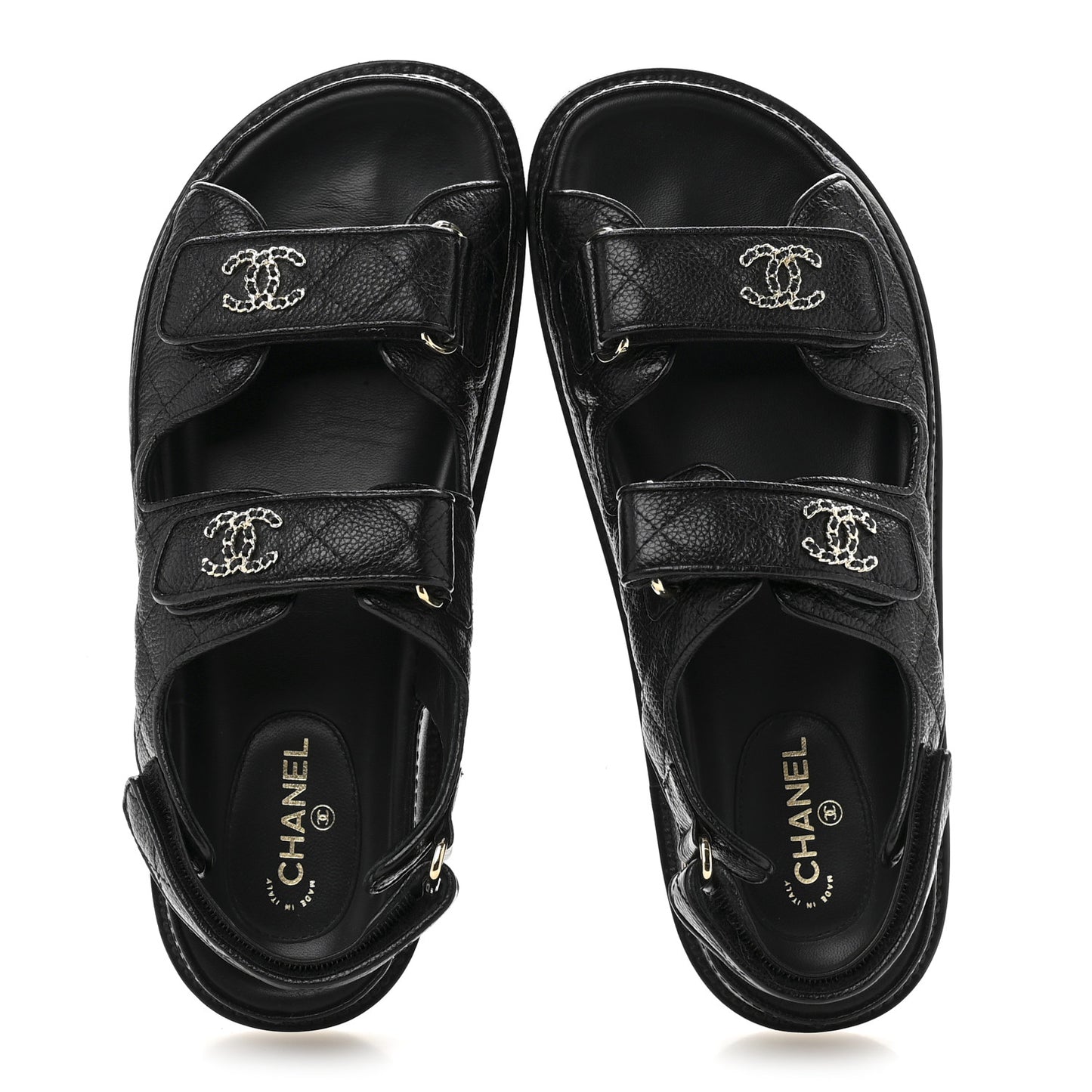 Grained Calfskin Velcro Dad Sandals 37.5 Black