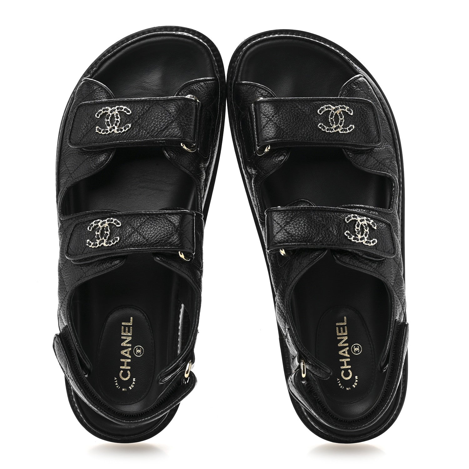 Chanel Grained Calfskin Velcro Dad Sandals 37.5 Black 5 of 14