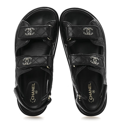 Chanel Grained Calfskin Velcro Dad Sandals 37.5 Black 5 of 14