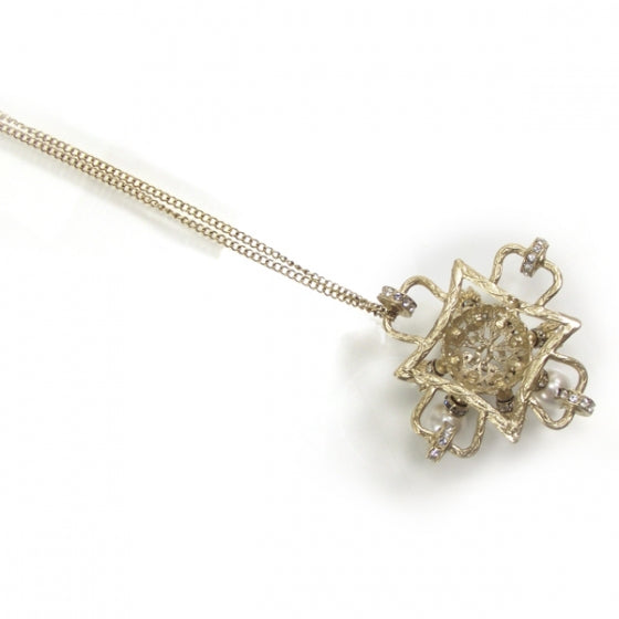 Pearl Crystal CC Pendant Necklace Gold