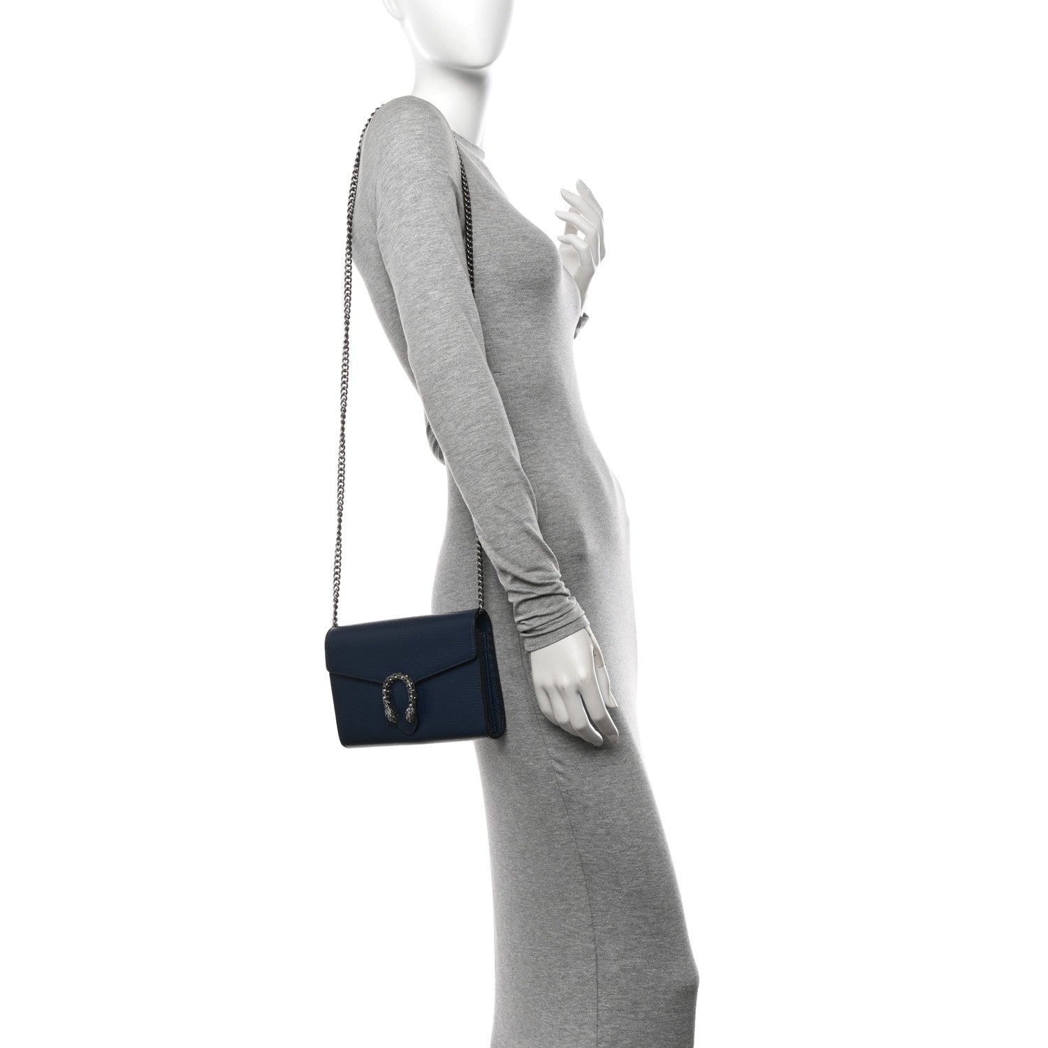 Gucci Dollar Calfskin Crystal Mini Dionysus Chain Wallet Blue Agata Black Diamond 2 of 12