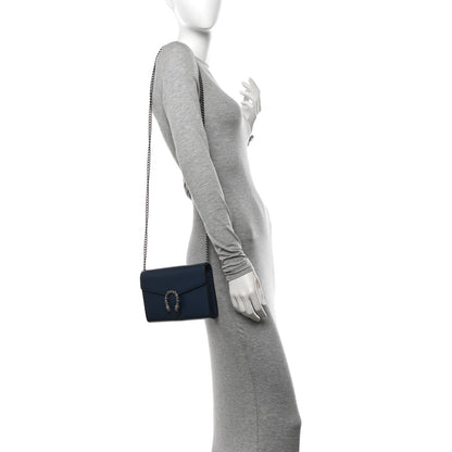 Gucci Dollar Calfskin Crystal Mini Dionysus Chain Wallet Blue Agata Black Diamond 2 of 12
