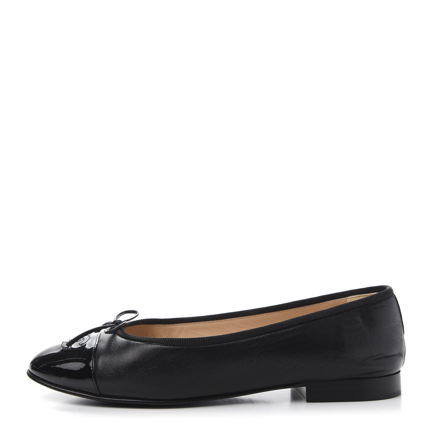Chanel Lambskin Patent Cap Toe Ballerina Flats 37.5 Black 1 of 9