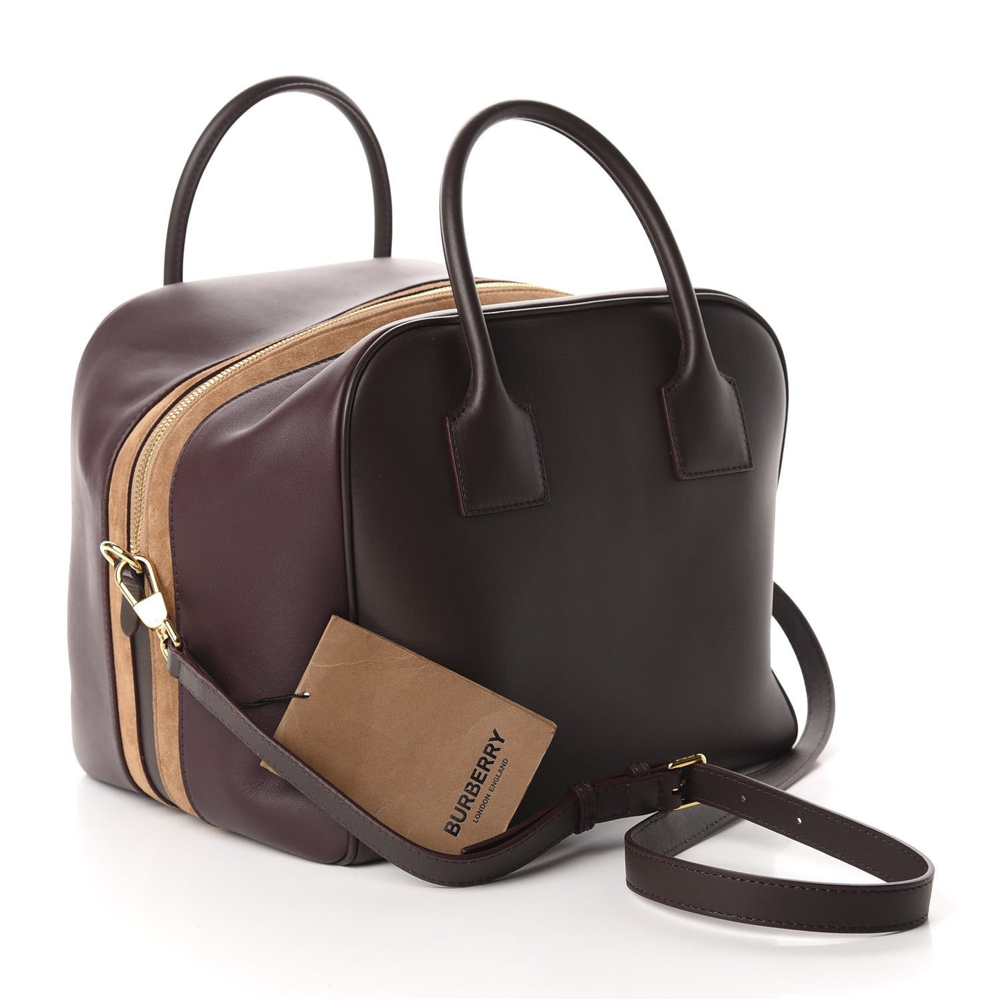 Smooth Calfskin Medium Cube Bowling Bag Mahogany