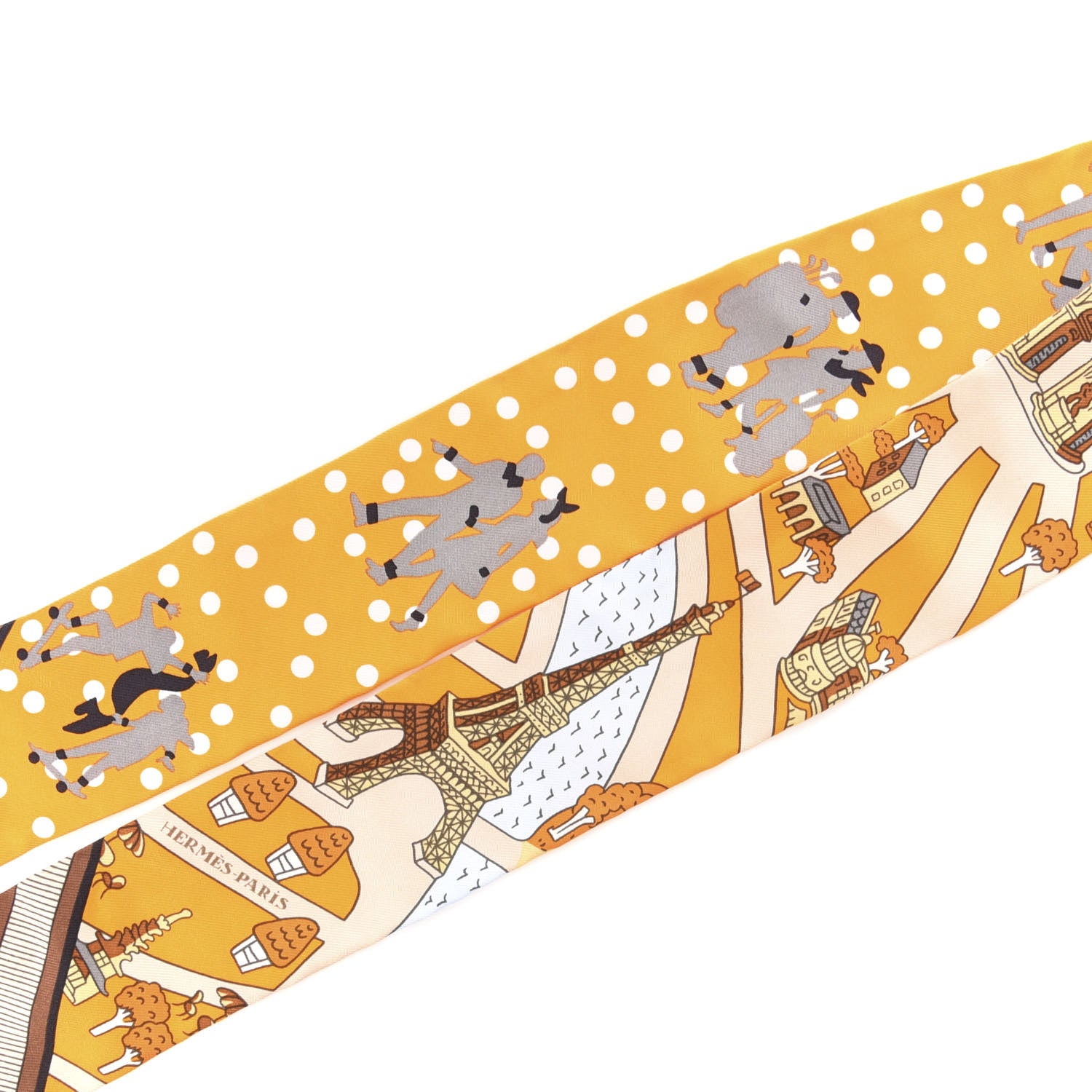 Hermes Silk Les Nouveaux Amoureux de Paris Twilly Orange Ciel Beige 3 of 4