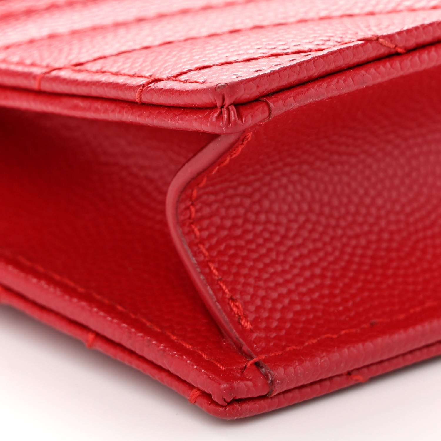 Saint Laurent Grain De Poudre Matelasse Chevron Monogram Envelope Chain Wallet New Red 8 of 9
