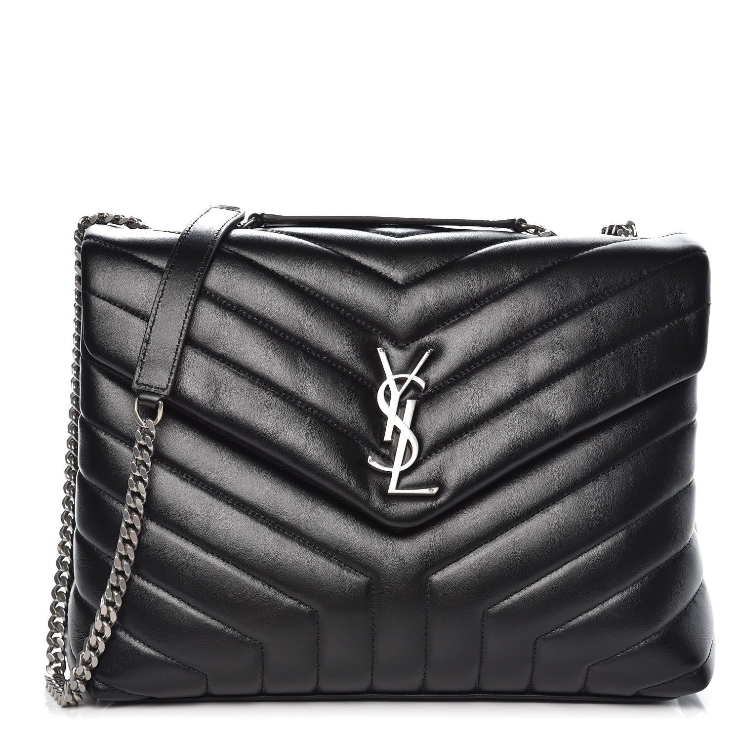Saint Laurent Calfskin Y Quilted Monogram Medium Loulou Chain Satchel Black 1 of 7