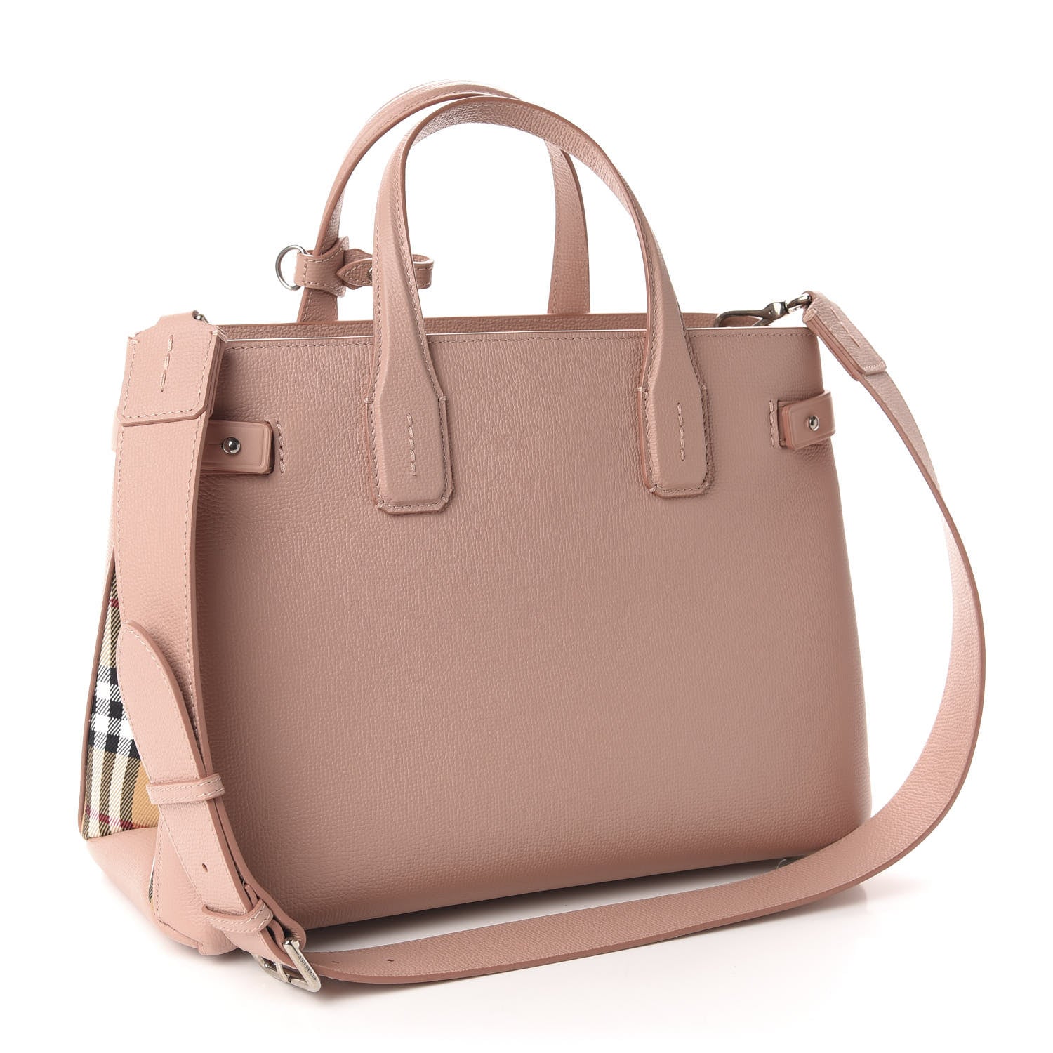 Burberry Grainy Calfskin House Check Medium Banner Tote Ash Rose 3 of 10