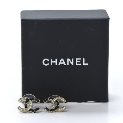 Chanel Crystal Baguette Lambskin Chain CC Vintage Allure Stud Earrings Black Gold 5 of 5