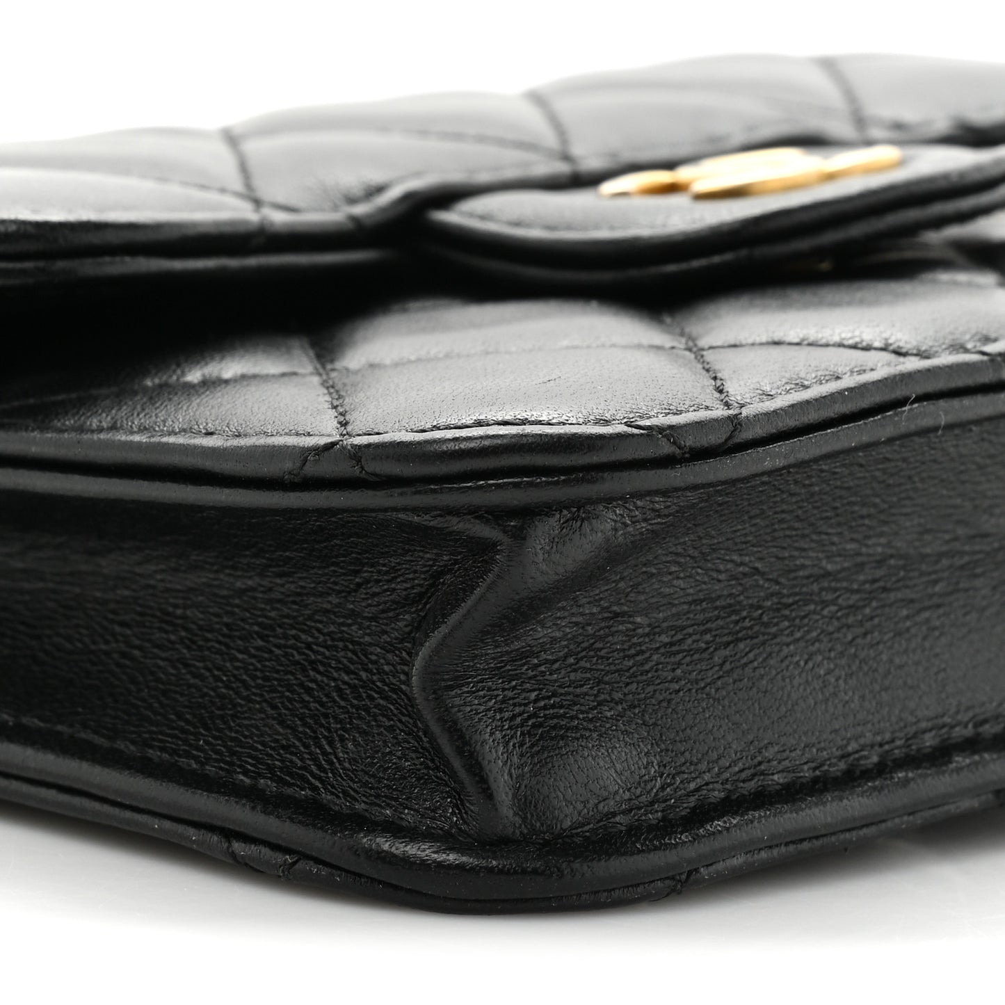 Lambskin Quilted Top Handle Flap Coin Purse With Chain Black