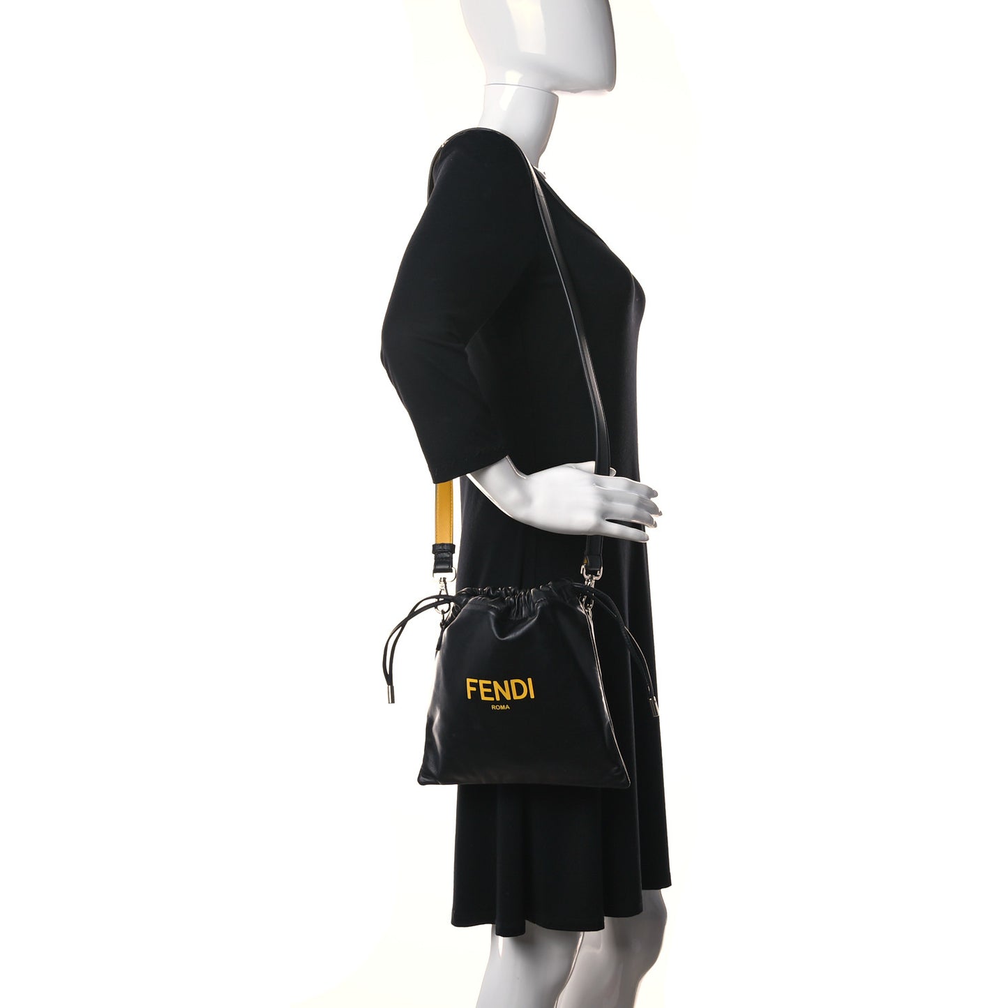 Soft Nappa Logo Small Drawstring Pouch Bag Black Sunflower