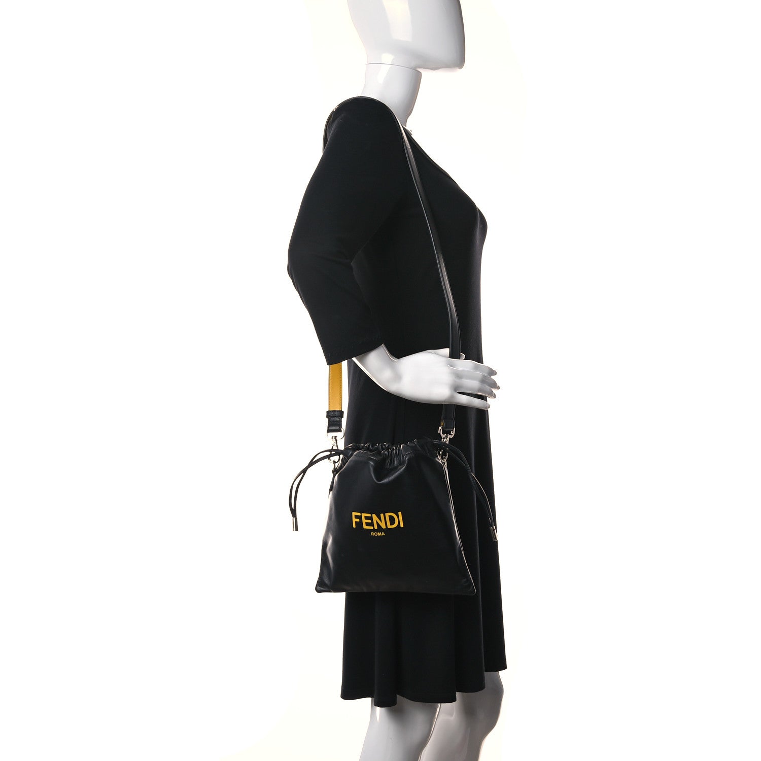 Fendi Soft Nappa Logo Small Drawstring Pouch Bag Black Sunflower 2 of 14