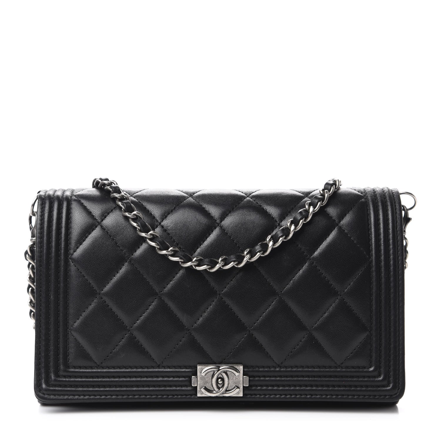 Chanel Lambskin Quilted Boy Wallet On Removable Chain WOC Black 1 of 13