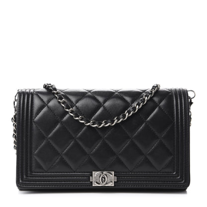 Chanel Lambskin Quilted Boy Wallet On Removable Chain WOC Black 1 of 13