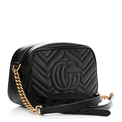Gucci Calfskin Matelasse Small GG Marmont Chain Shoulder Bag Black 3 of 12