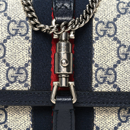 Gucci GG Supreme Monogram Textured Dollar Calfskin Web Jackie 1961 Chain Wallet Beige Blue 7 of 9