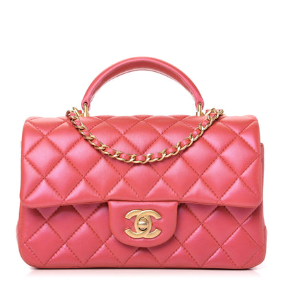 Chanel Iridescent Lambskin Quilted Mini Top Handle Rectangular Flap Red 1 of 10